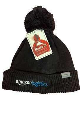 Roots73 Black Pom-Pom Beanie with Amazon Logistics Embroidery